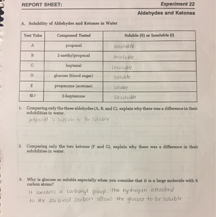 experiment in related with aldehydes and ketones