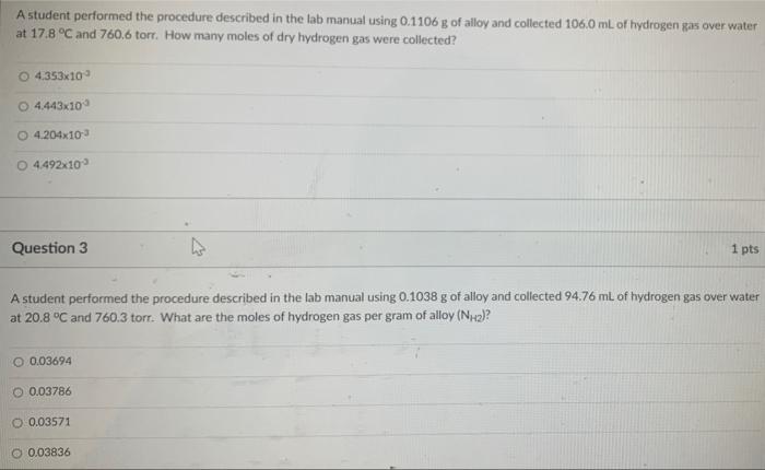 Solved A student performed the procedure described in the | Chegg.com