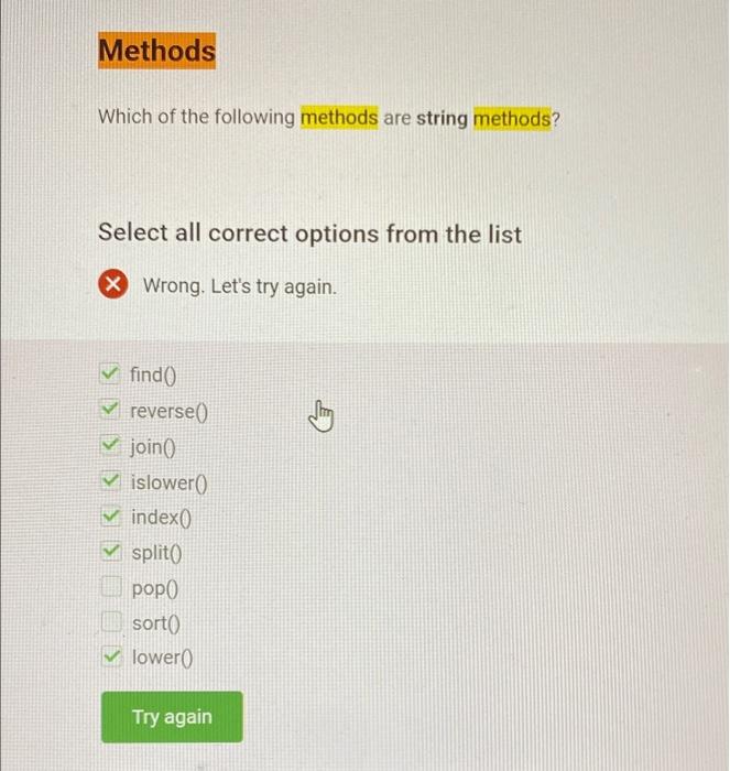 Solved Methods Which Of The Following Methods Are String Chegg Com