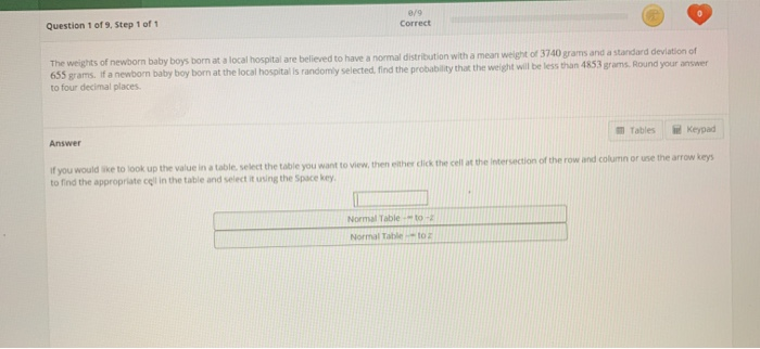 Solved Question 1 of 9. Step 1 of 1 Correct The weights of | Chegg.com