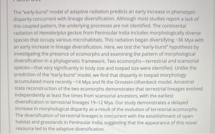 The early-burst model of adaptive radiation predicts an early increase in phenotypic disparity concurrent with lineage dive