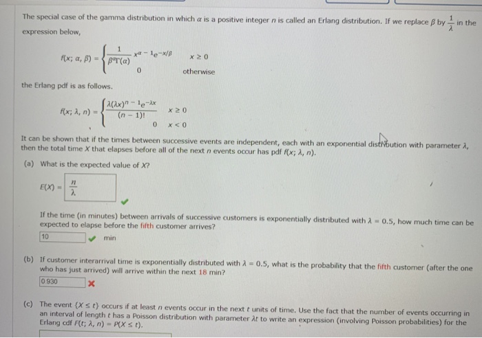 Solved The special case of the gamma distribution in which a | Chegg.com