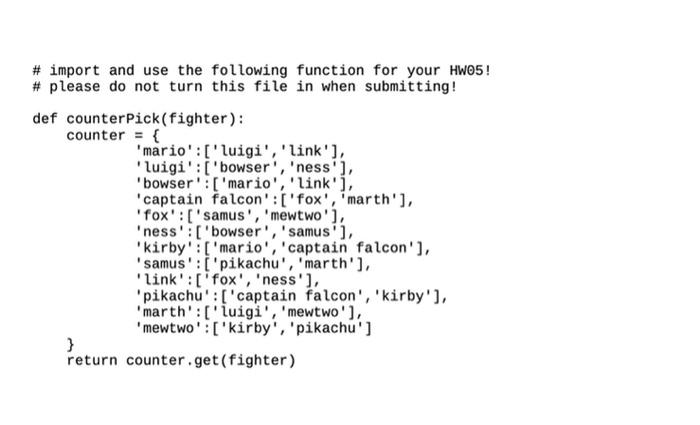 Solved Super Smash Bros. Function Name: smashBros() | Chegg.com