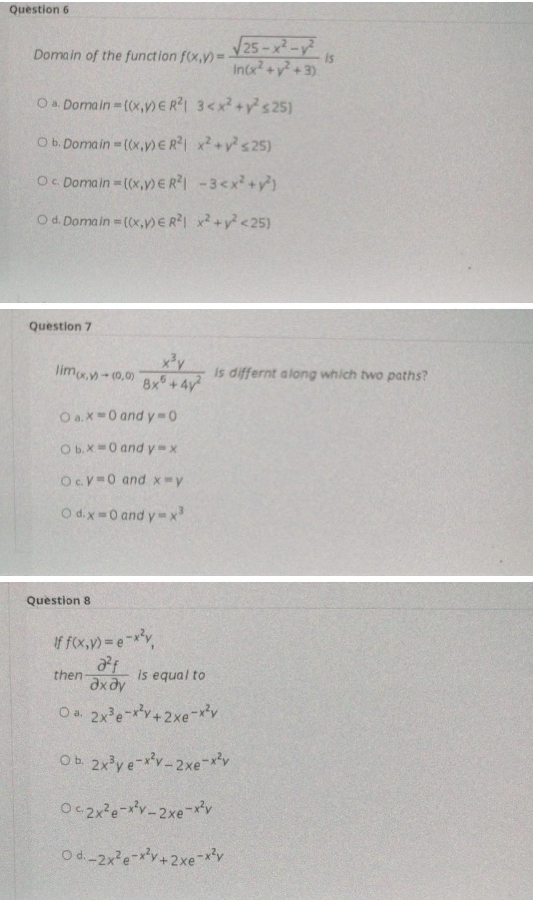 Solved Domain Of The Function Fxylnx2y2325−x2−y2 Is 6801