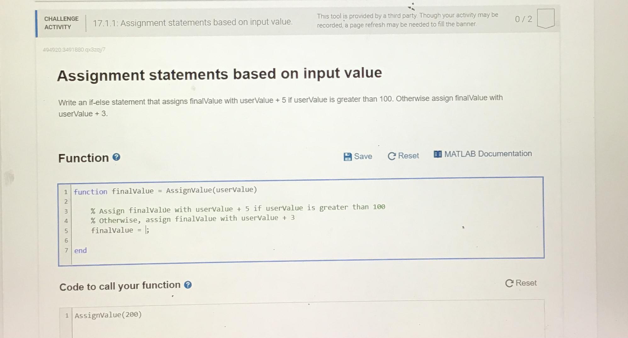 assignment statements based on input value