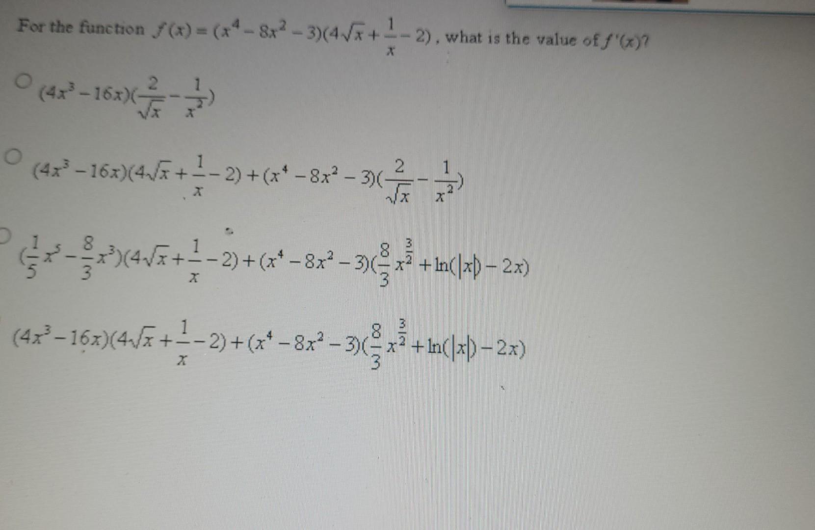 Solved For The Function F X X4−8x2−3 4x X1−2 What Is