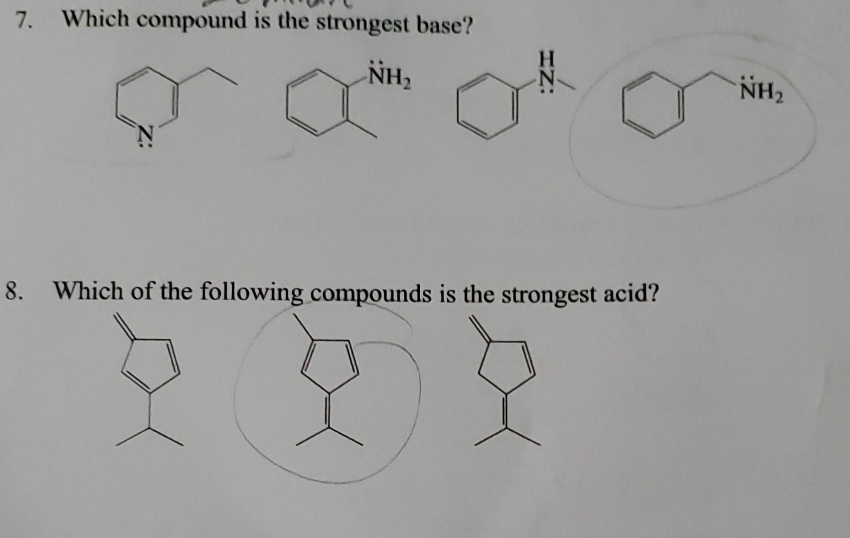 Solved 7. Which compound is the strongest base? NH NH, 8.
