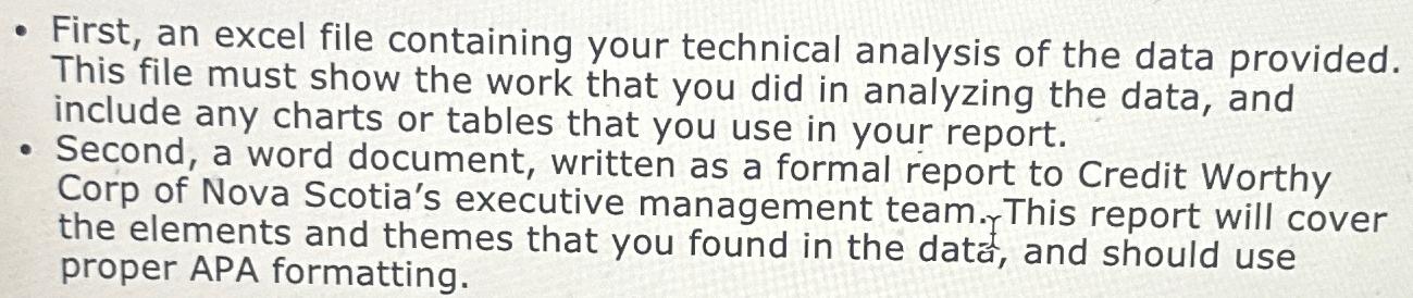 Solved First, an excel file containing your technical | Chegg.com