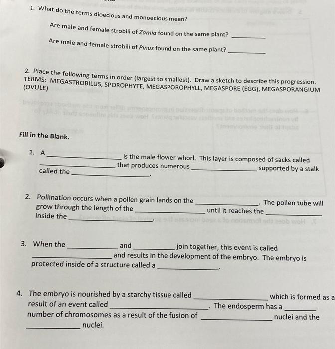 Solved 1. What do the terms dioecious and monoecious mean?