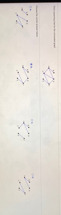Solved Find a spanning tree for the connected graph Choose | Chegg.com