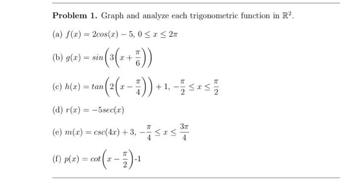 Problem 1. Graph and analyze each trigonometric | Chegg.com