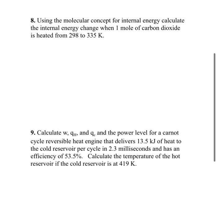 Solved 8. Using The Molecular Concept For Internal Energy | Chegg.com