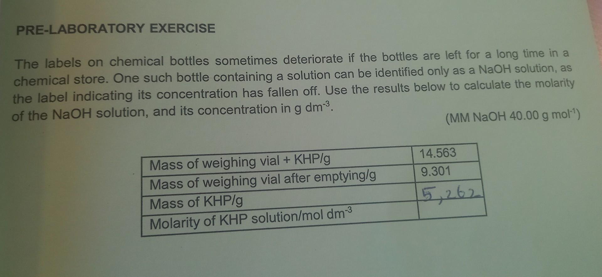 Solved Pre Laboratory Exercise The Labels On Chemical 2089