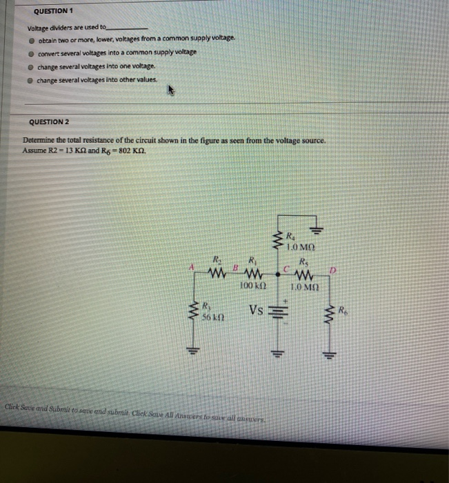 Solved QUESTION 1 Voltage dividers are used to obtain two or Circuit Diagram