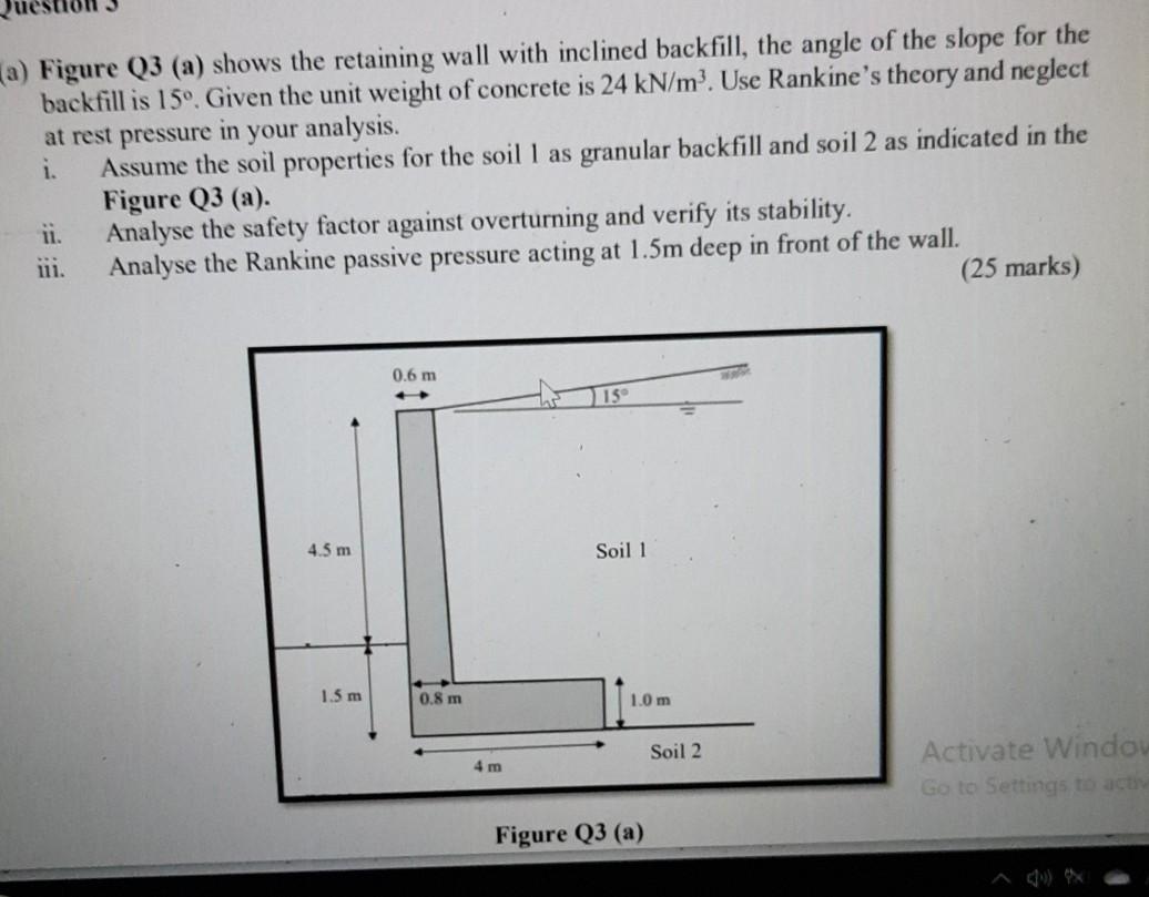 Solved a) Figure Q3 (a) shows the retaining wall with | Chegg.com