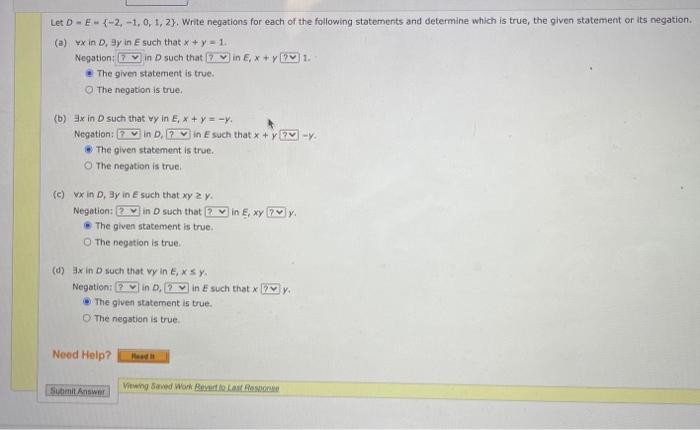Solved Let D - E - (-2,-1,0,1,2). Write negations for each | Chegg.com