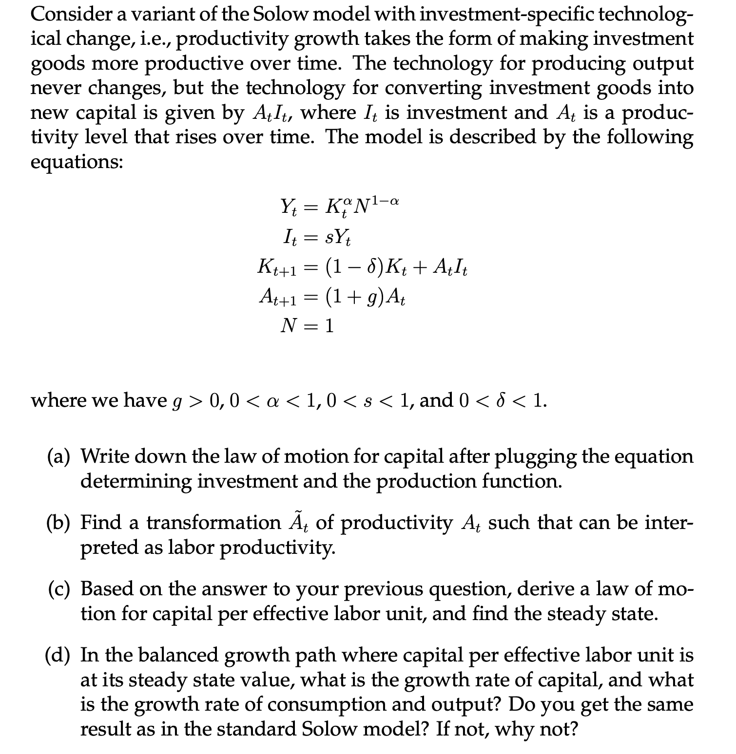 Solved Consider a variant of ﻿the Solow model with | Chegg.com