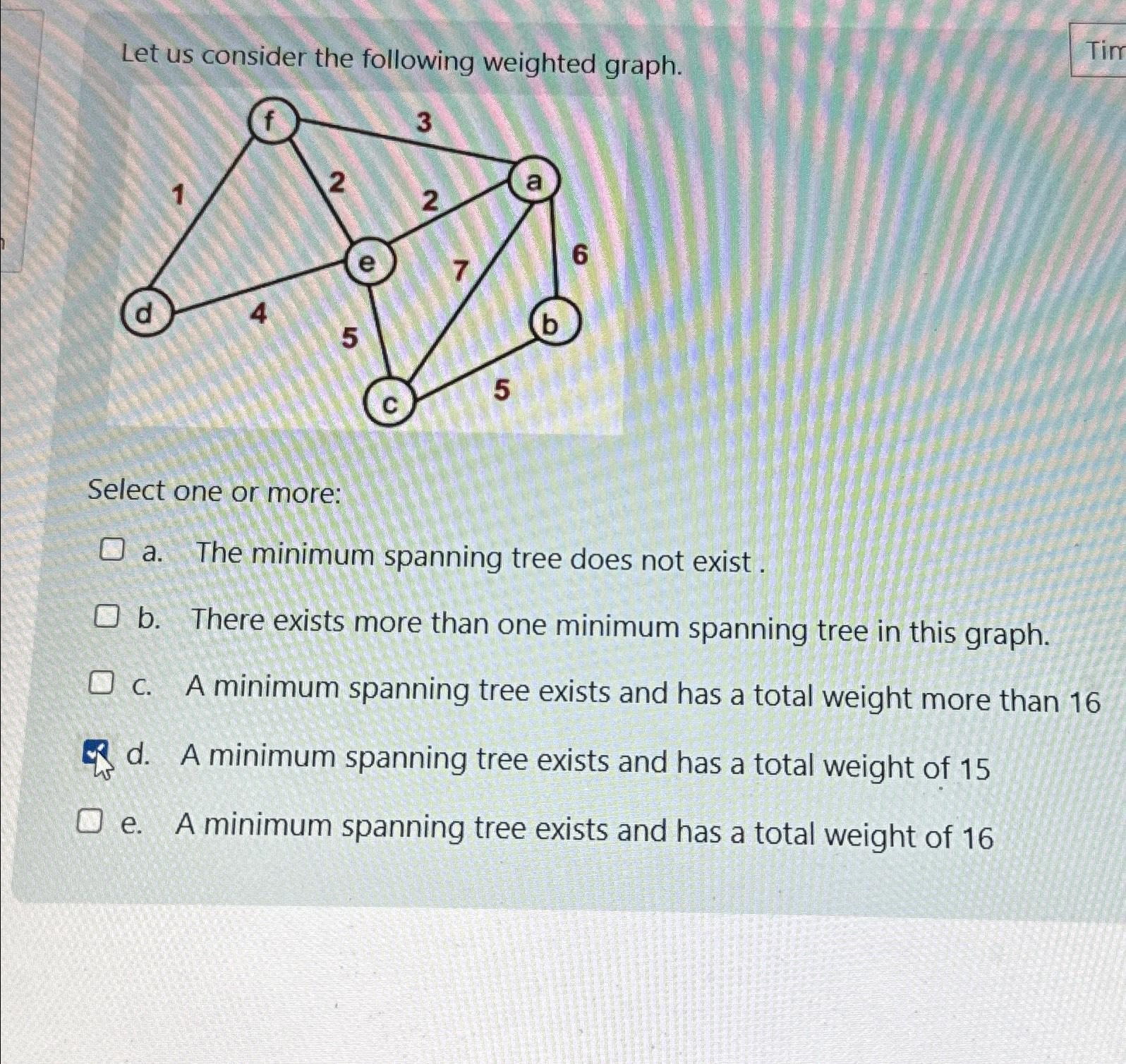 Solved Let us consider the following weighted graph.Select | Chegg.com
