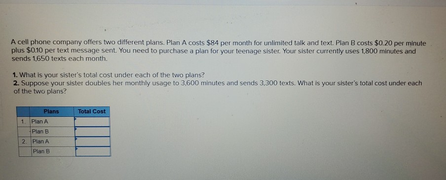 a cell phone company offers two different plans