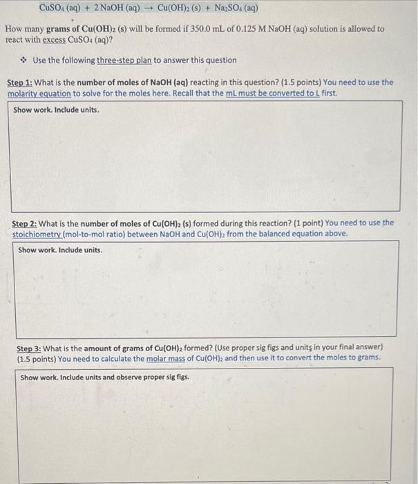 Solved CuSO4(aq)+2NaOH(aq)→Cu(OH)2( s)+Na2SO4(aq) How many | Chegg.com