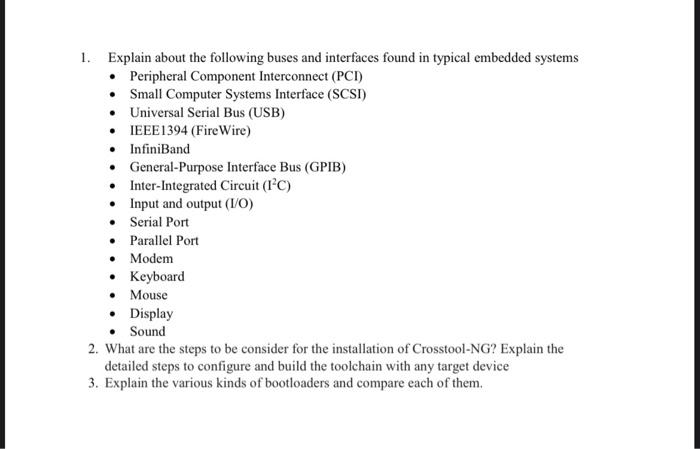 Solved 1. Explain about the following buses and interfaces | Chegg.com