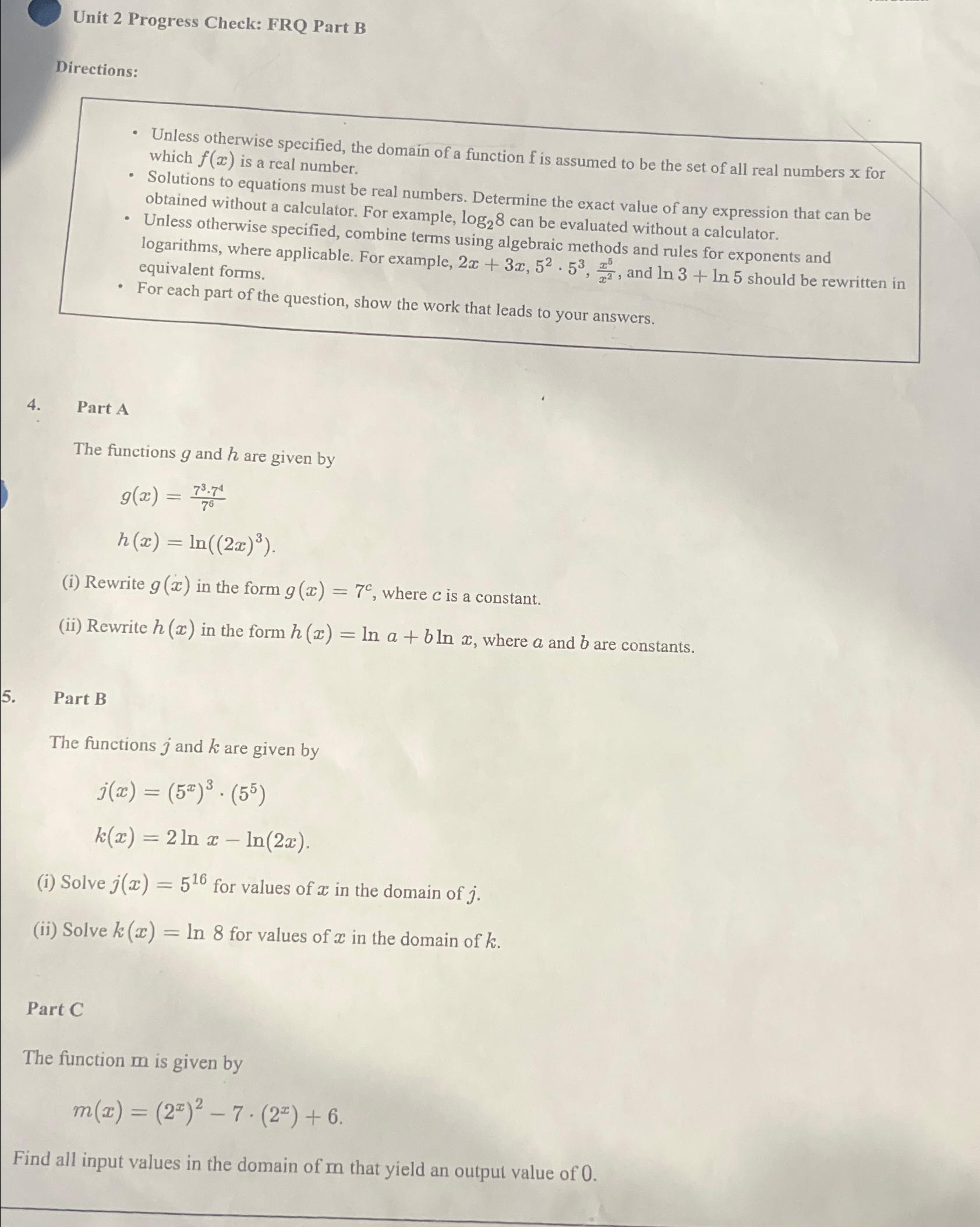 Solved Unit 2 ﻿Progress Check: FRQ Part BDirections:Unless | Chegg.com