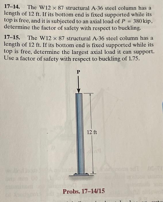 Solved 17-14. The W12×87 structural A- 36 steel column has a | Chegg.com
