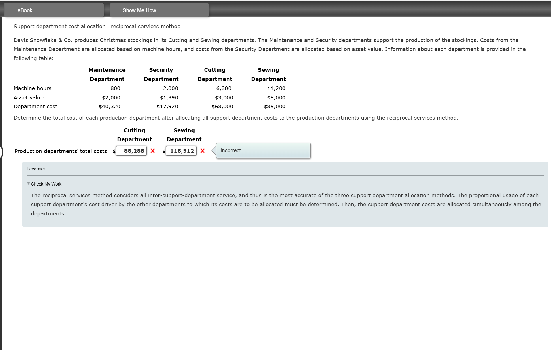 Solved Support department cost allocation—reciprocal