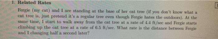 Solved E 1. Related Rates Fergie (my cat) and I are standing | Chegg.com