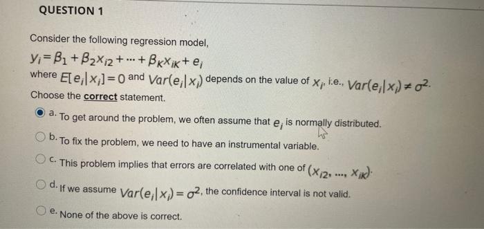 Solved QUESTION 1 a. Consider the following regression | Chegg.com