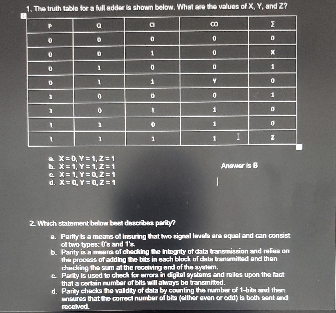 Full Truth Table Math The truth table for a full adder is shown below. What | Chegg.com