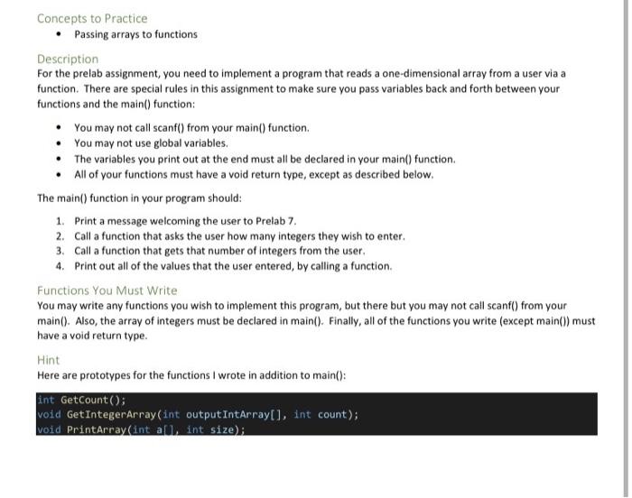 Solved Concepts To Practice • Passing Arrays To Functions | Chegg.com