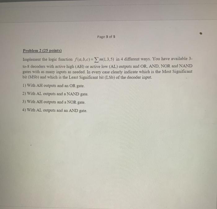 Solved Page 3 of 5 Problem 2 (25 points) Implement the logic | Chegg.com