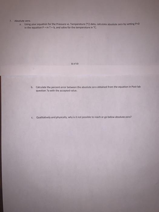 Solved 7. Absolute zero . Using your equation for the