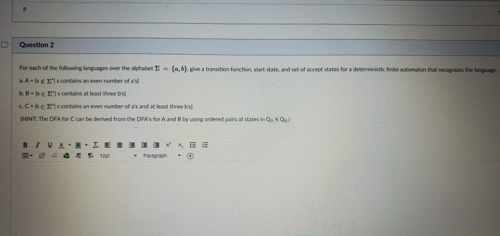 Solved р Question 2 For each of the following languages over | Chegg.com
