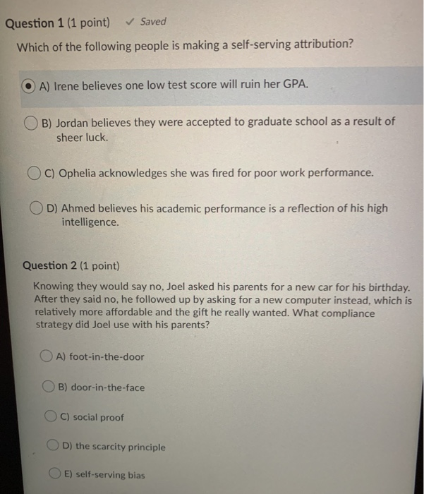 Solved Question 1 1 Point Saved Which Of The Following