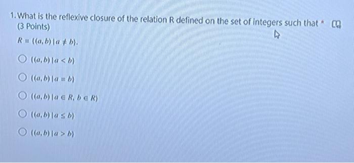 Solved 1. What is the reflexive closure of the relation R | Chegg.com