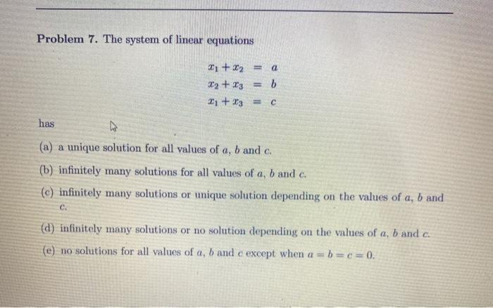 Solved Problem 7. The system of linear equations a 21 +22= | Chegg.com