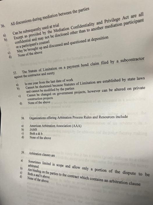 Solved All subcontractor bonds are a) b) c) d) Conditional