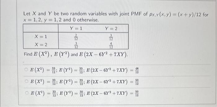 Solved Let X And Y Be Two Random Variables With Joint Pmf Of 2398