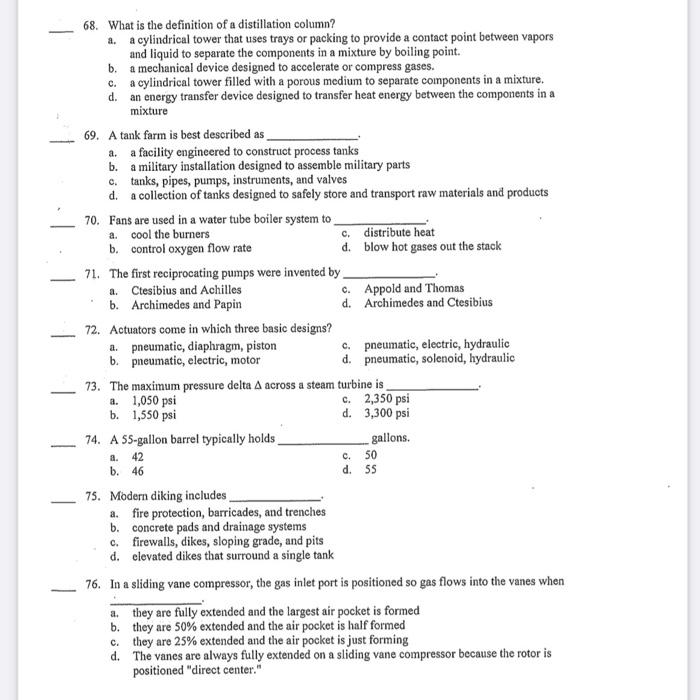 Solved 68. What is the definition of a distillation column? | Chegg.com