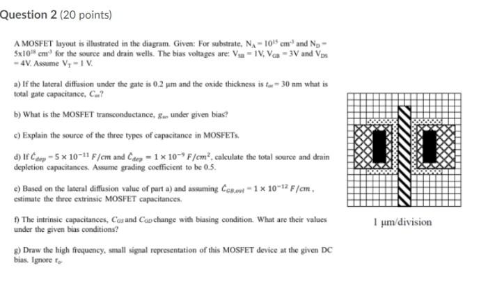 Mosfet Questions Solved Question 2 (20 points) A MOSFET layout is illustrated | Chegg.com