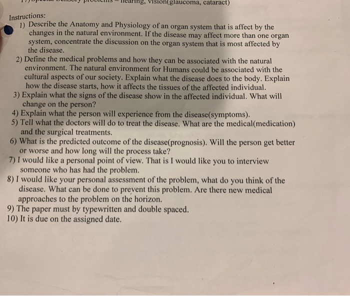 Solved --- P rahang, vision glaucoma, cataract) | Chegg.com