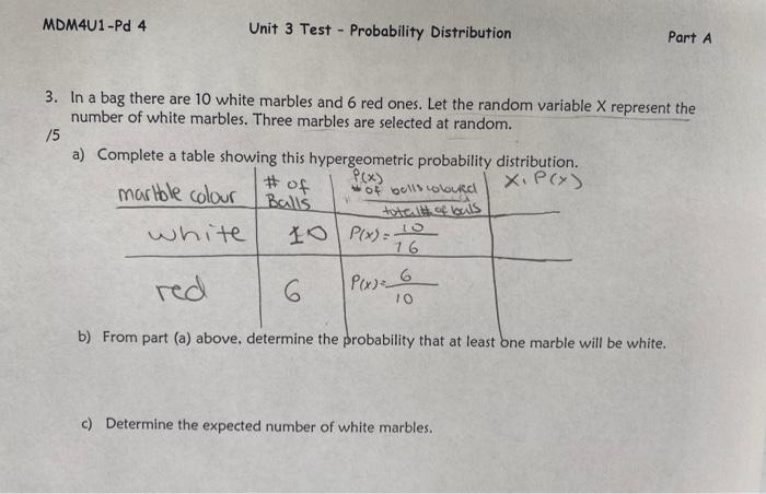 Solved MDM4U1-Pd 4 Unit 3 Test - Probability Distribution | Chegg.com