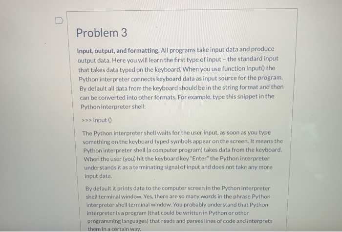 Solved Problem 3 Input, output, and formatting. All programs | Chegg.com
