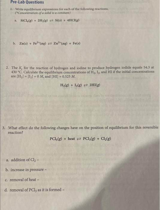 Solved 1. Write equilibrium expressions for each of the | Chegg.com
