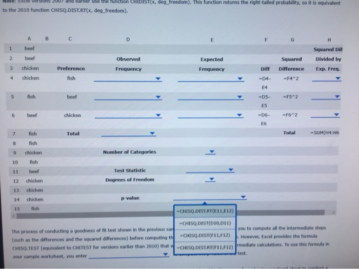 2. Using Excel - Conducting A Goodness Of Fit Test A | Chegg.com