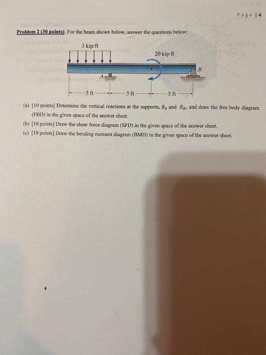 Solved Page 14 Problem 2 (30 points). For the beam shown | Chegg.com