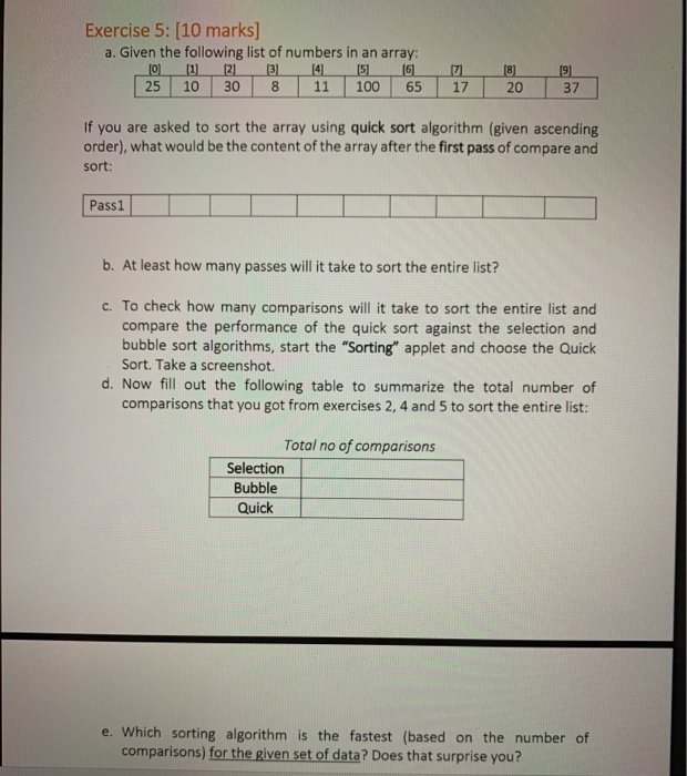 Solved Exercise 5: (10 marks] a. Given the following list of | Chegg.com