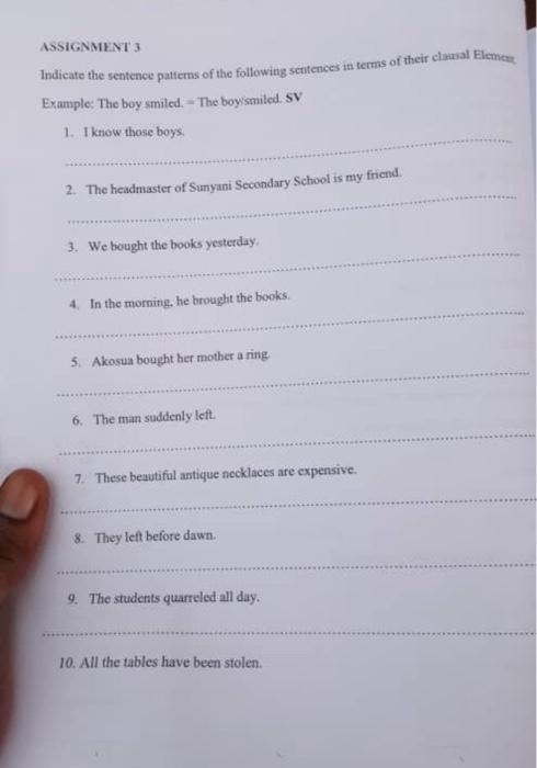 ASSIGNNIENI 3 Indicate the sentence patterns of the | Chegg.com